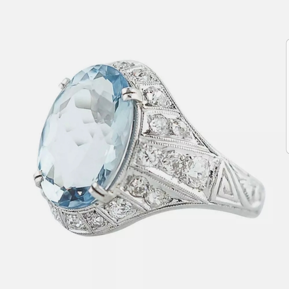 New Fashion Women Blue Aquamarine Ring Gemstone - Picture 2 of 10